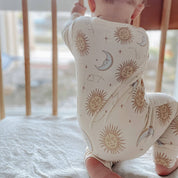 Bamboo organic cotton sun and moon baby zip jumpsuit