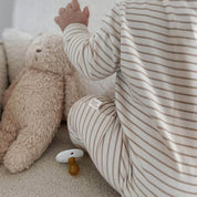 rust and beige stripe Bamboo organic cotton baby zip jumpsuit