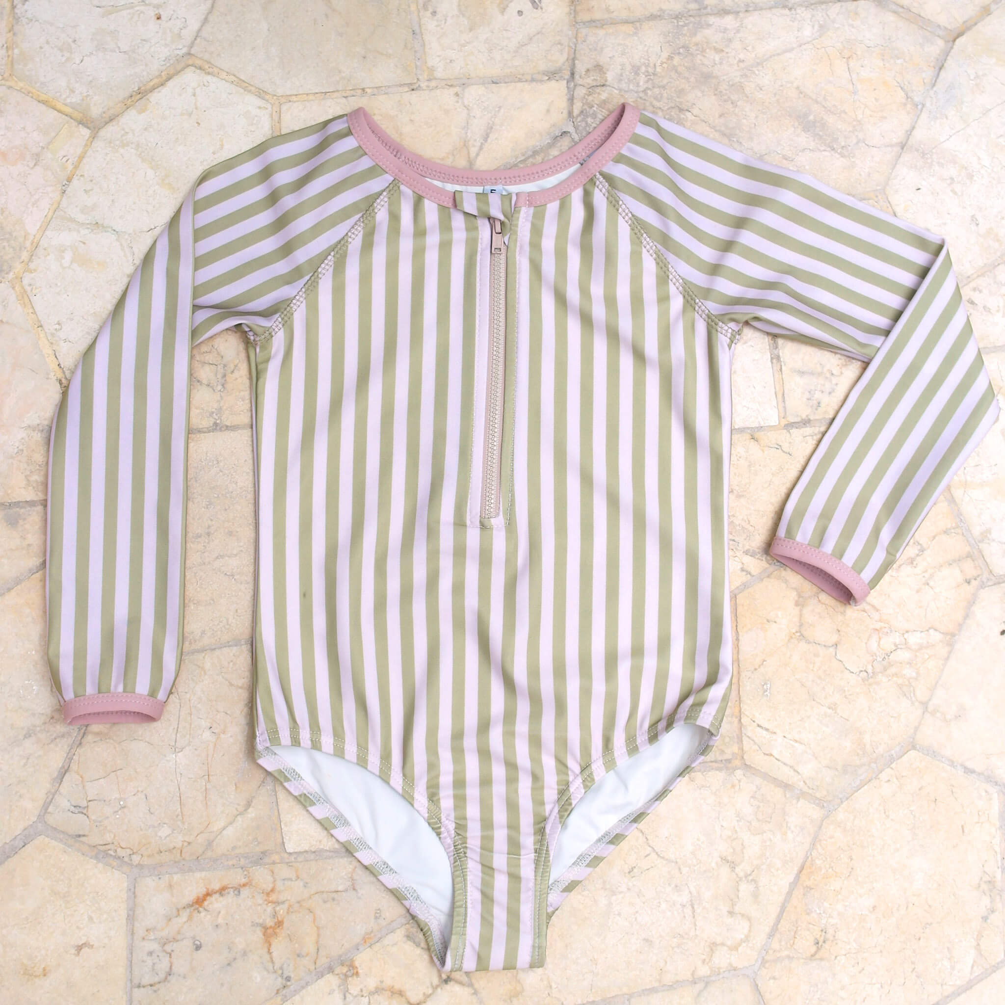 Girls stripe long sleeve swimsuit
