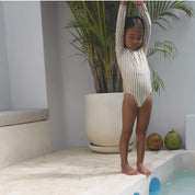 Girls eco stripe long sleeve swimsuit