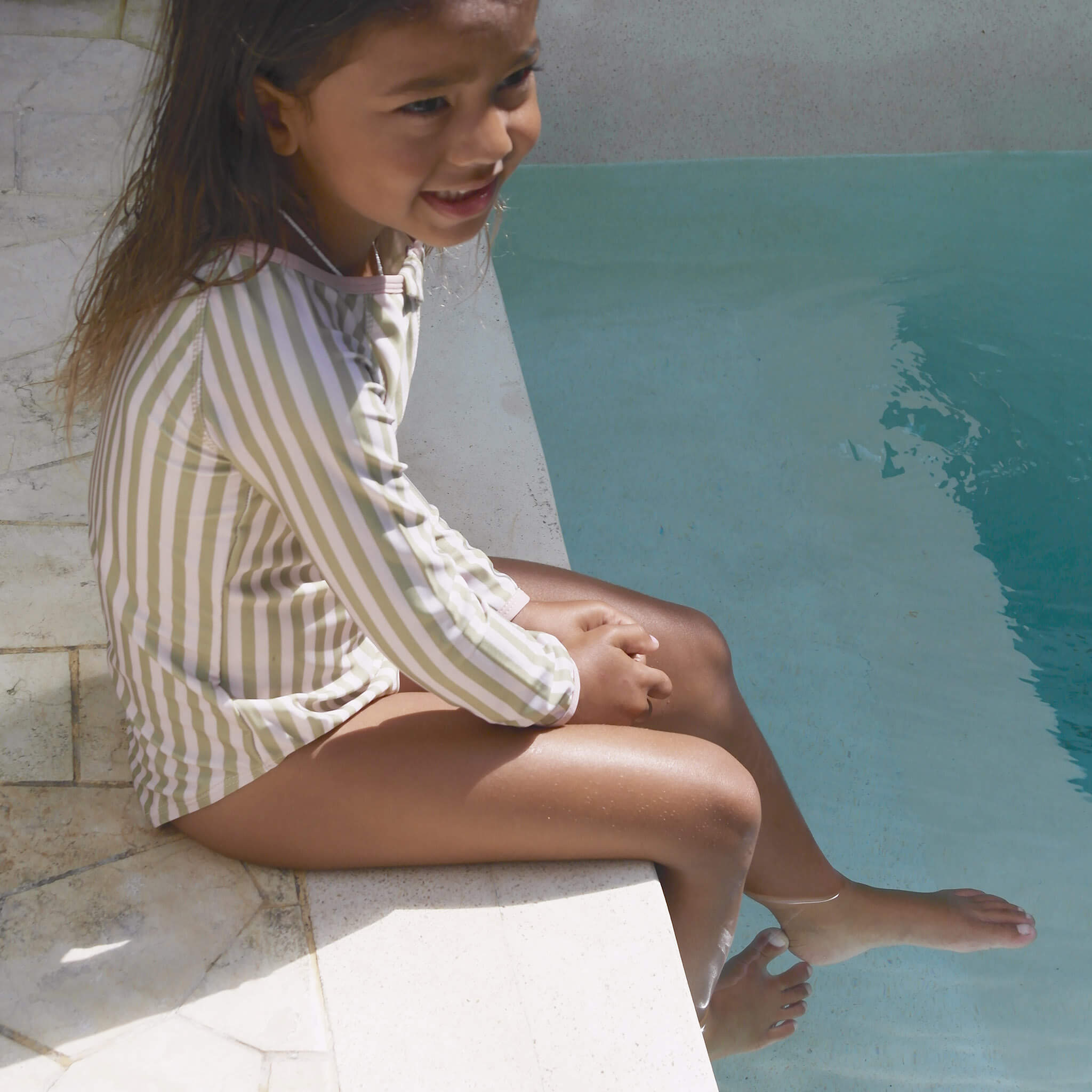 Girls stripe long sleeve swimsuit