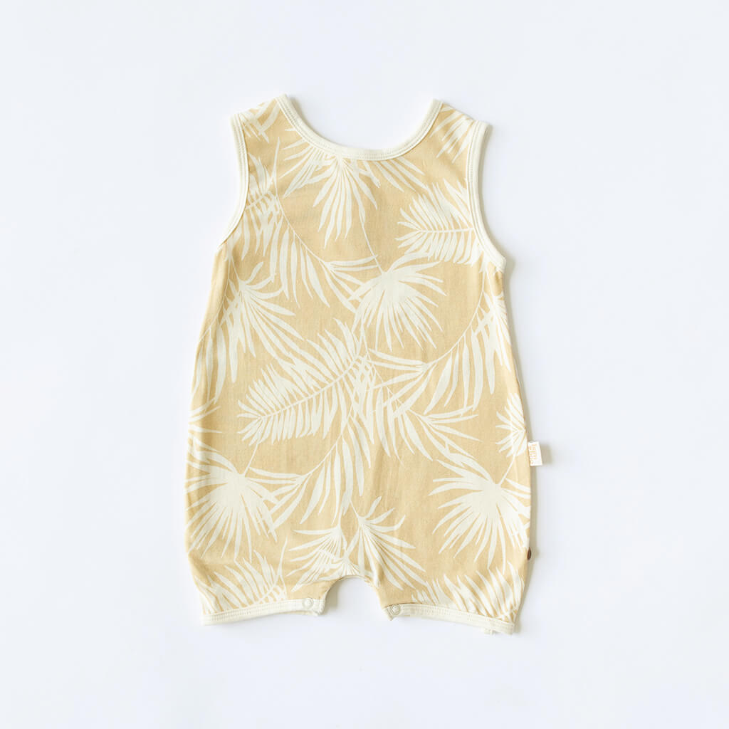 Hula Palm leaves playsuit yellow and cream by Bam Loves boo