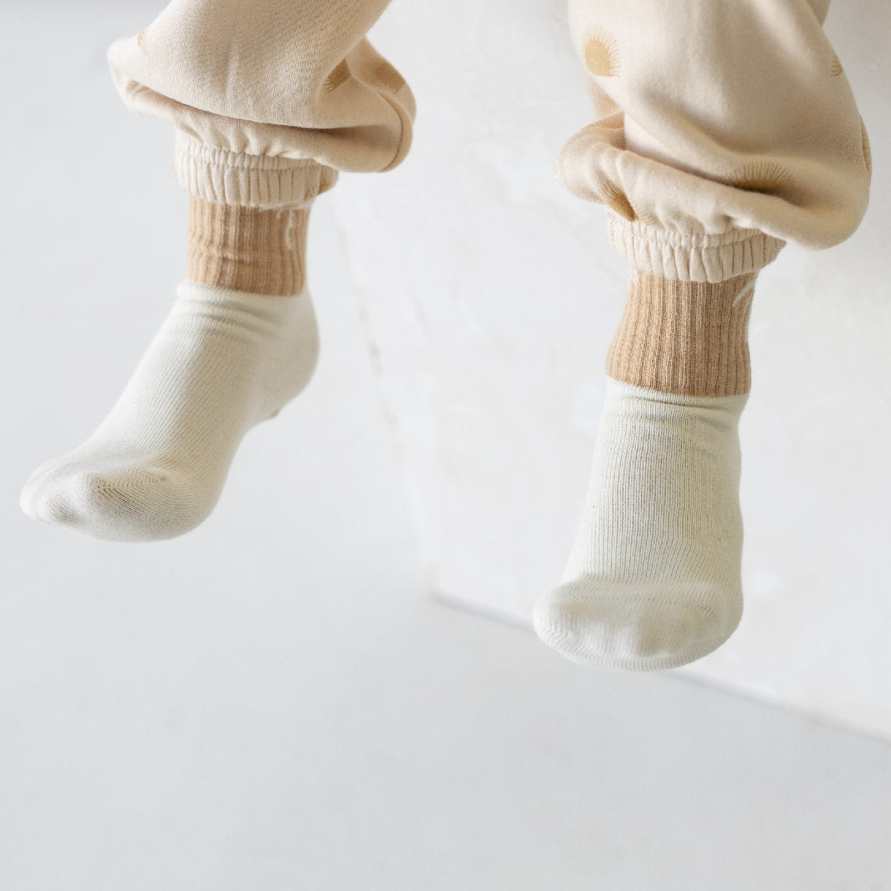 cream and brown Organic cotton Kids sports socks