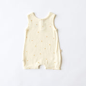 cream baby playsuit onesie with palm tree and moon pattern