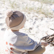 kids brown bamboo beanie with pom pom
