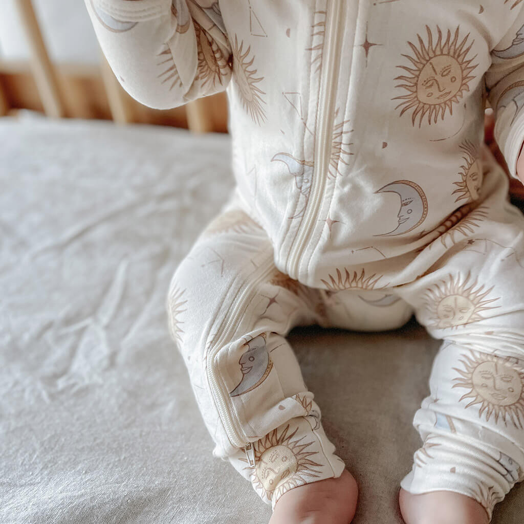 cream celestial Bamboo organic cotton baby zippy jumpsuit