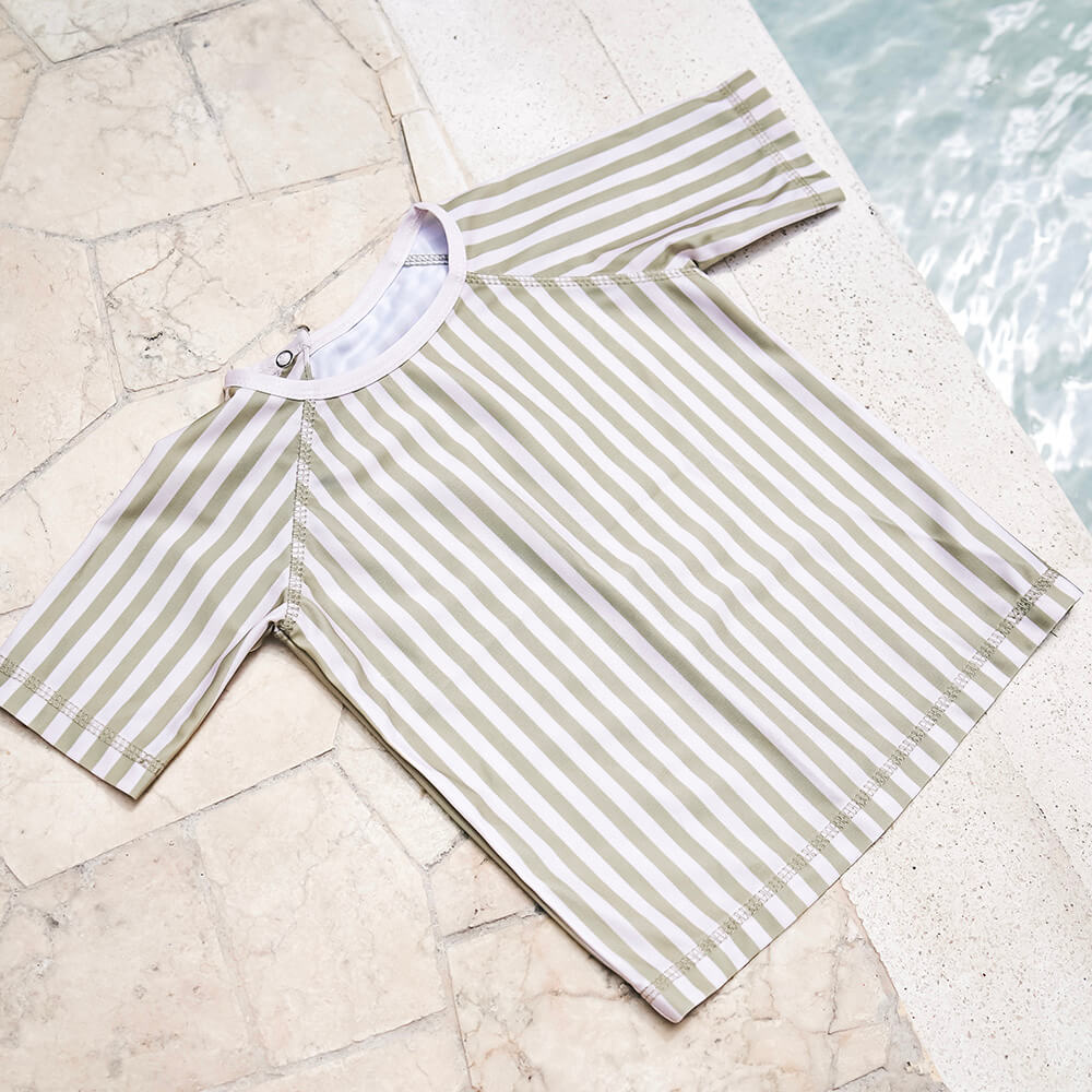 Kids unisex swim rashie green stripe