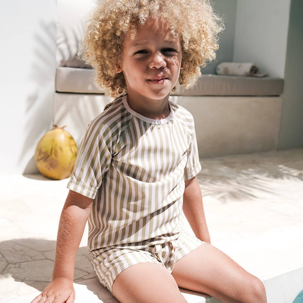 Kids unisex swim rashie green stripe