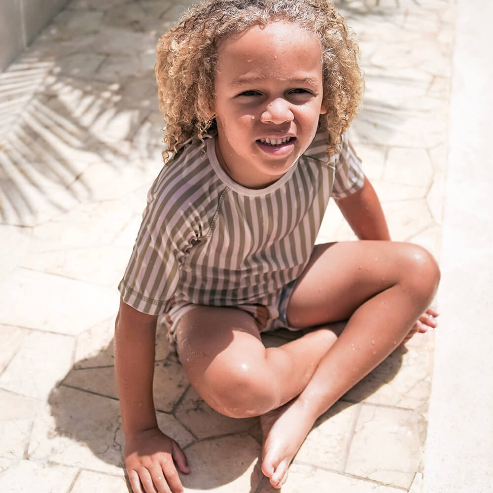 eco unisex swim rashie green stripe
