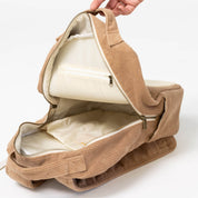 inside look at brown organic cotton backpack