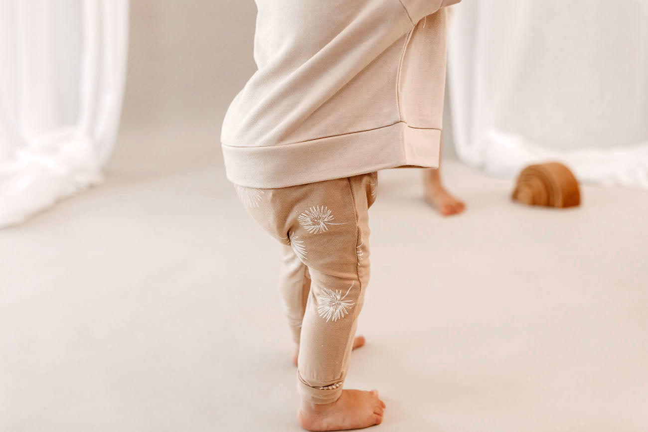 Palm Fan honey coloured printed leggings with elasticated waist by Bam Loves Boo