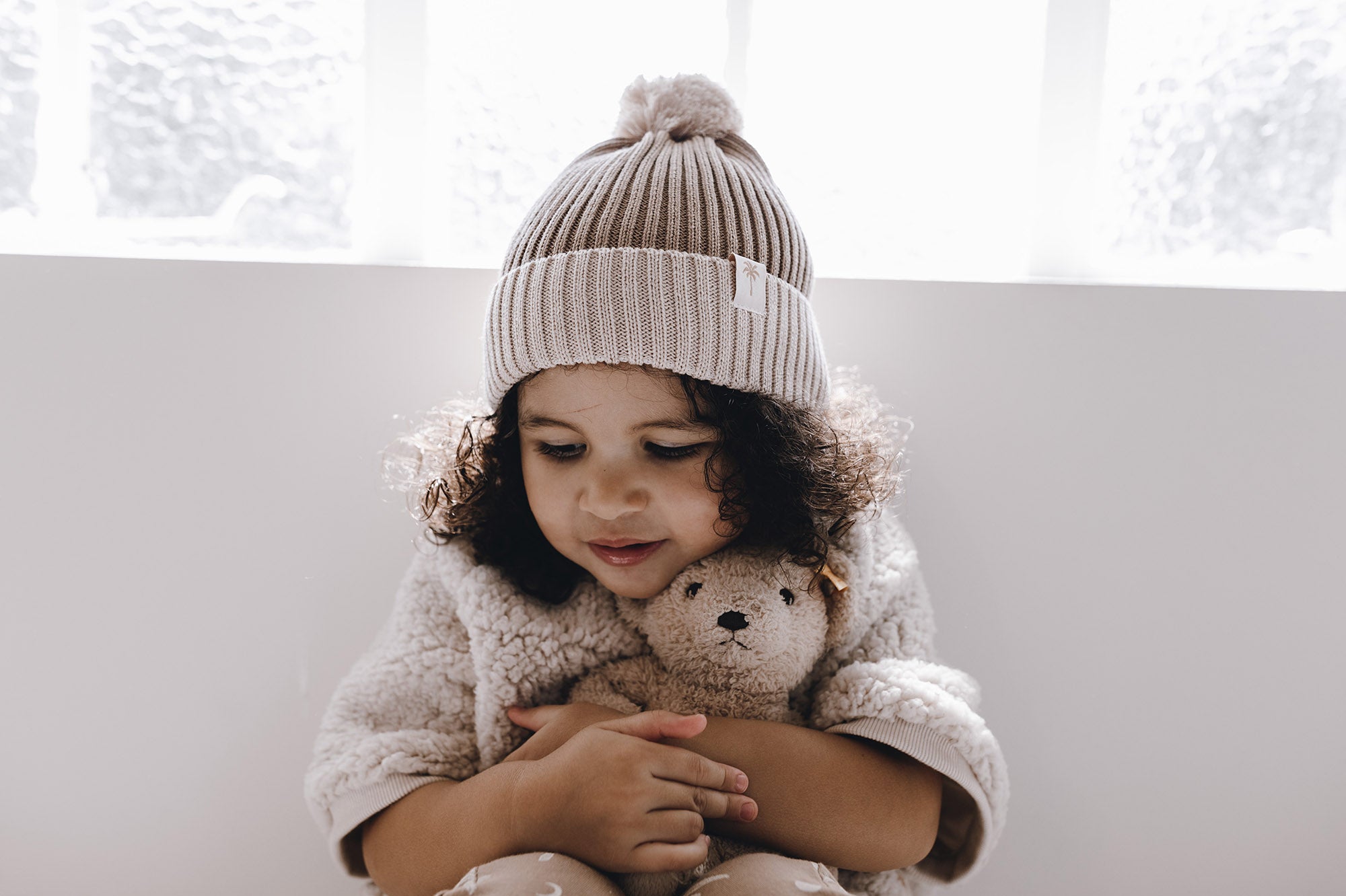 Bamboo Brown kids pom pom Beanie by Bam Loves Boo
