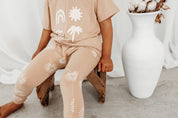 Palm Fan honey coloured printed leggings with elasticated waist by Bam Loves Boo