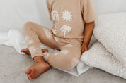 Palm Fan honey coloured printed leggings with elasticated waist by Bam Loves Boo