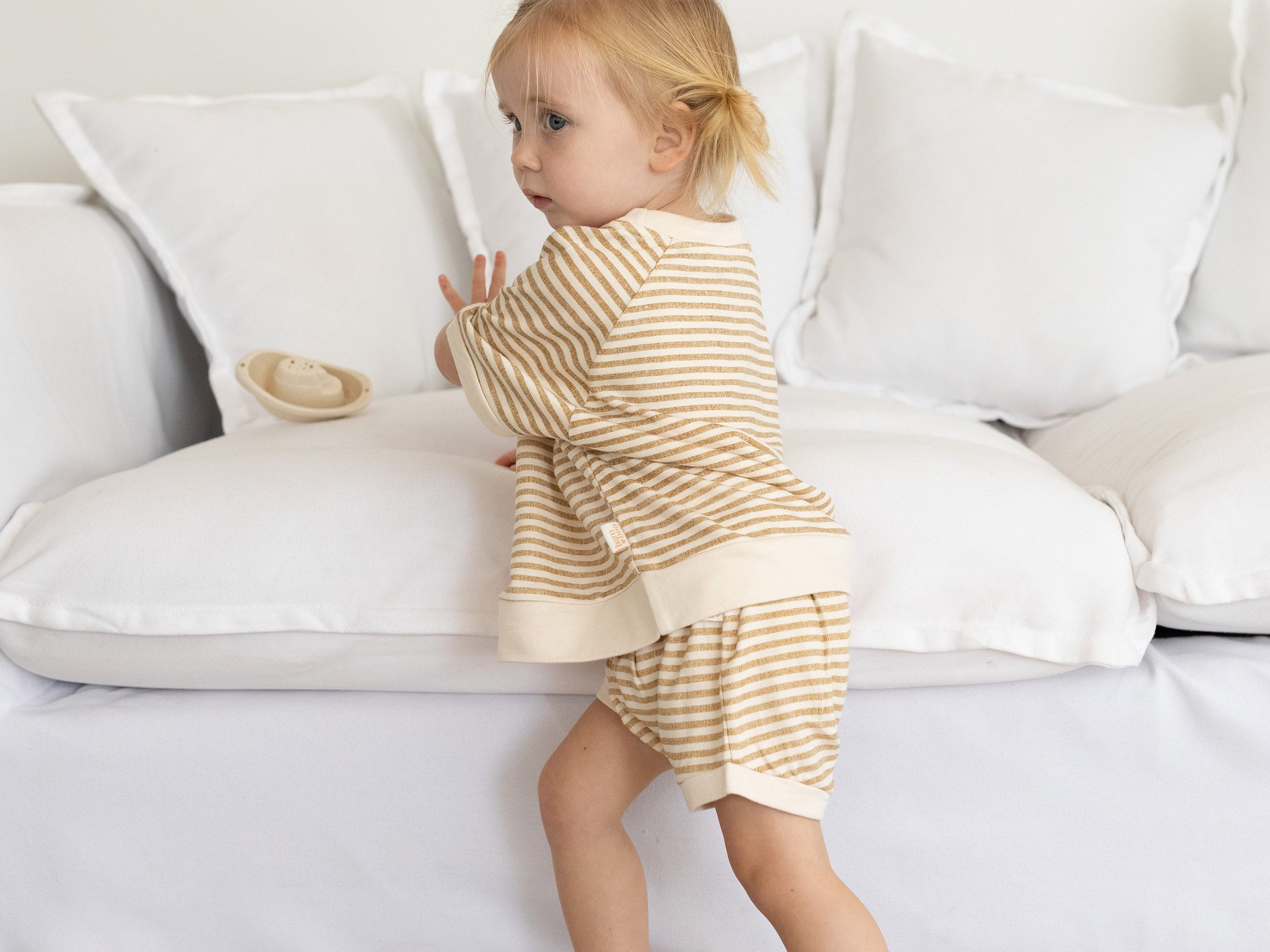 Striped shorties in Bamboo Organic cotton fleece by Bam Loves Boo