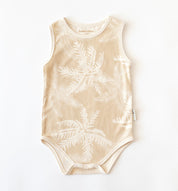 Palm printed beige and cream baby onesie by Bam Loves Boo