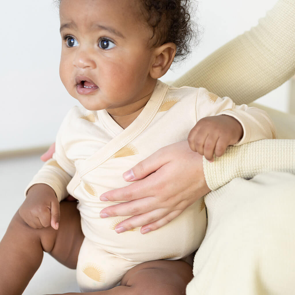 Baby wearing Bam Loves Boo bamboo and organic cotton clothing