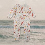 Baby zip-front romper – Aussie Christmas’print on cream; long sleeves