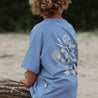 Kids bamboo blue tee with back printed beachcomber print