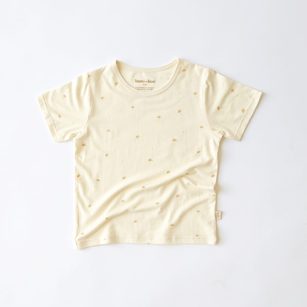 Cream childs bamboo Tee with palm tree pattern