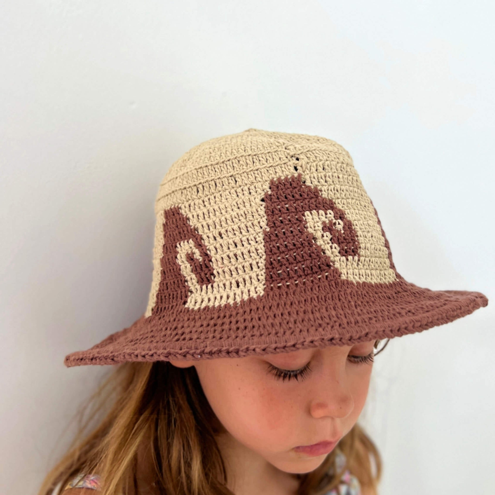 Brown and beige wave crochet hat