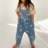 Kids blue denim overalls with Cali Print