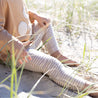 kids stripey stretchy bamboo leggings at beach