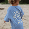 Kids Blue bamboo tee with back print beach design