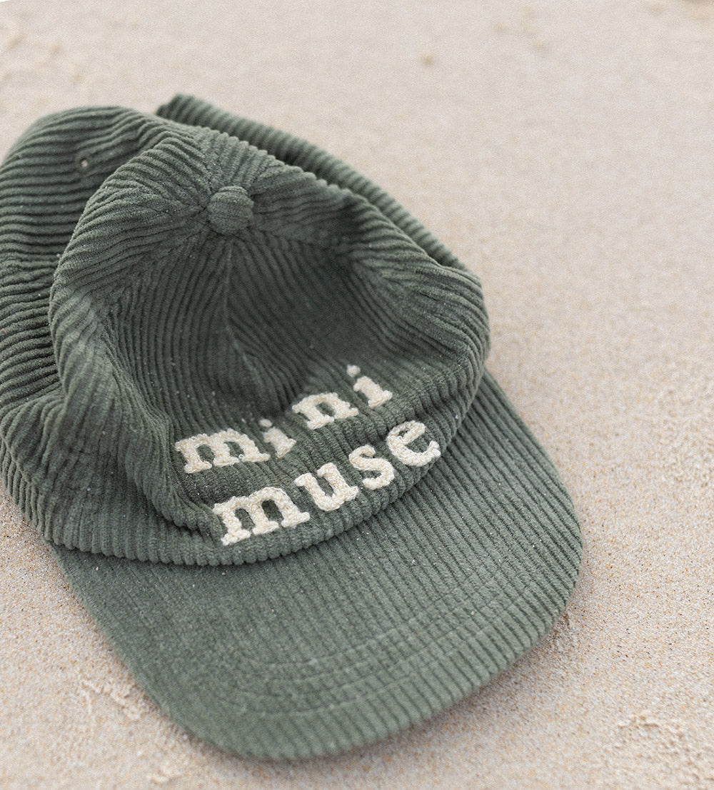 Green kids cap with mini muse embroidery