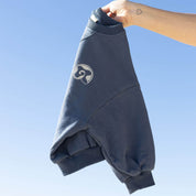blue Kids jumper with back print and beach icons organic cotton