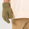 Olive coloured kids knitted finger gloves 100% Organic Cotton