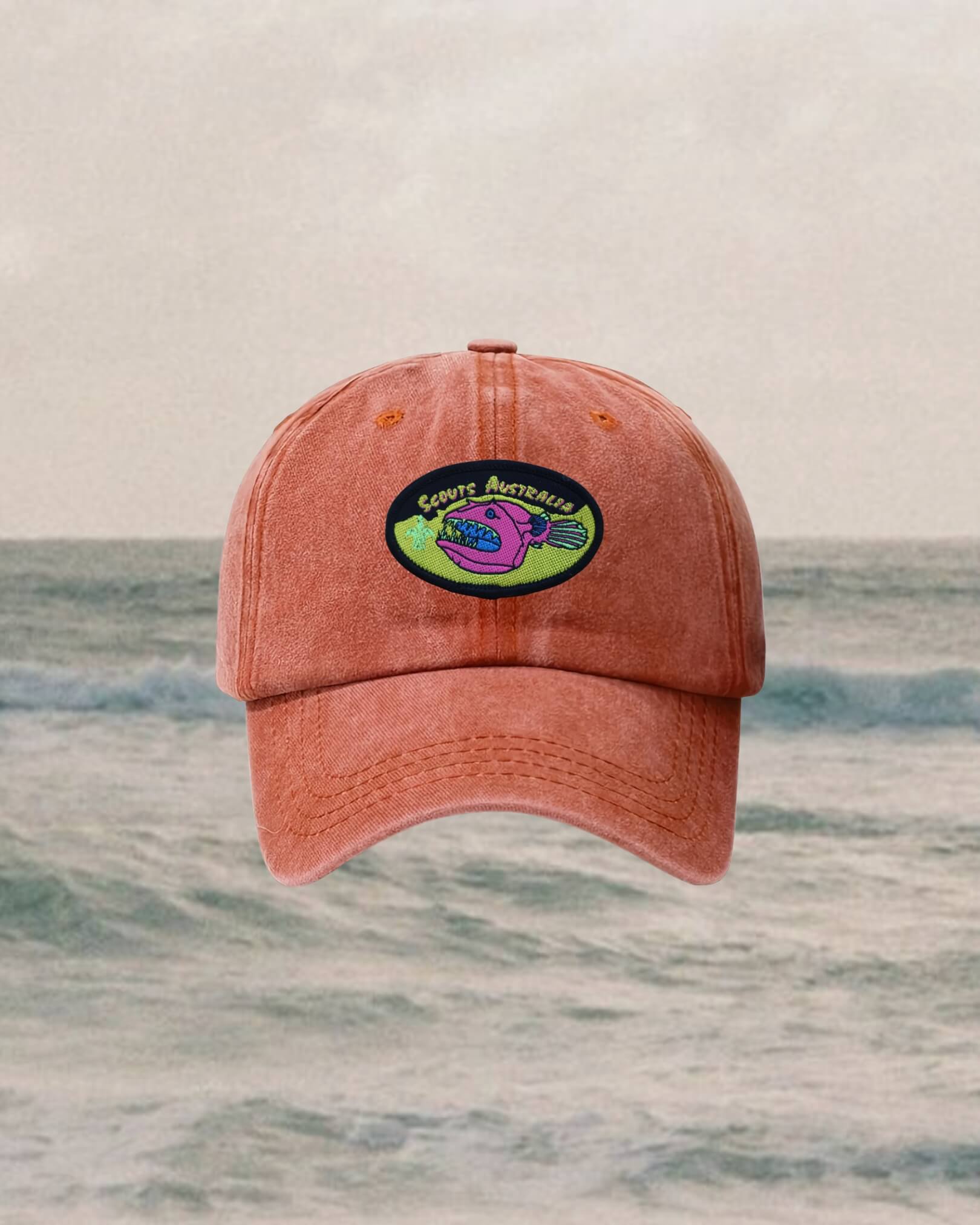 retro 90s red cap with scout badge