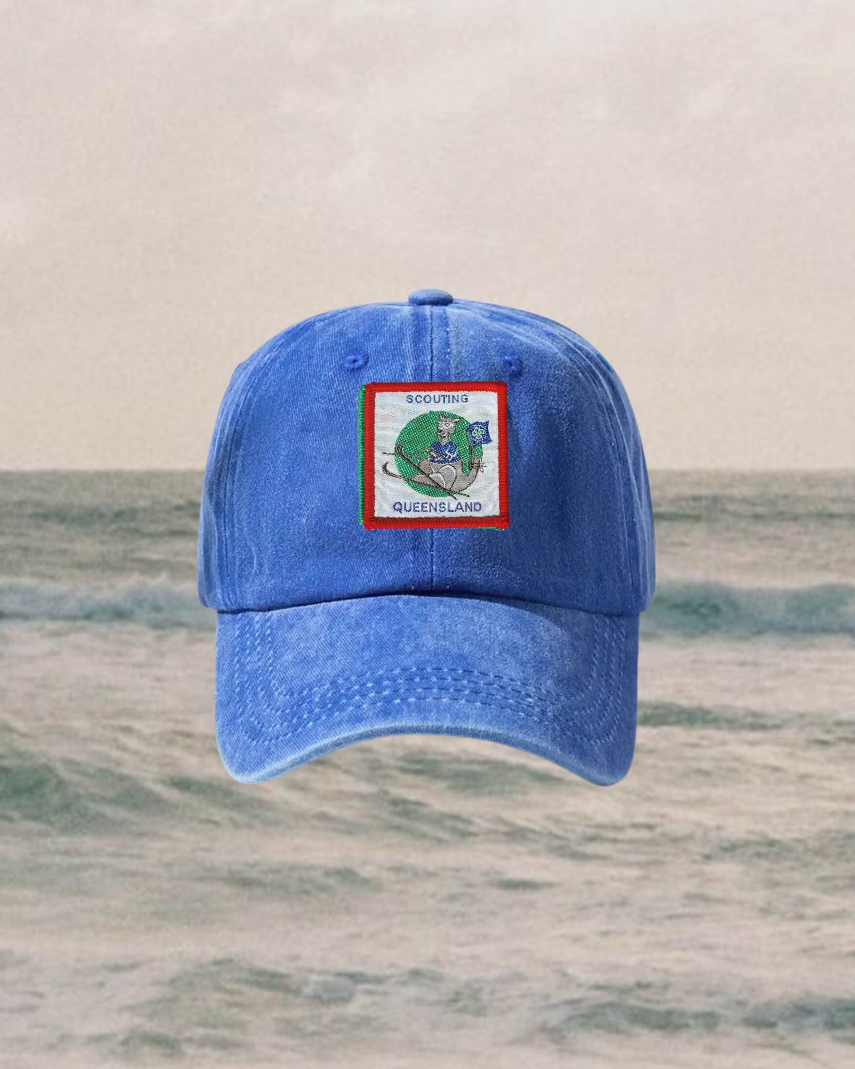 blue 90s kids cap with scout badge