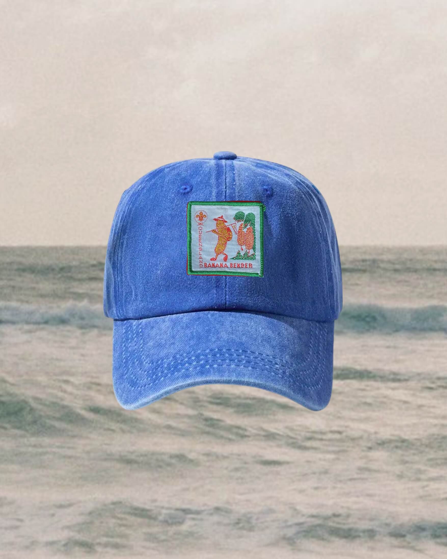 blue 90s kids cap with scout banana badges