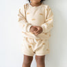 kids bamboo fleece shorts and jumper beige sun print