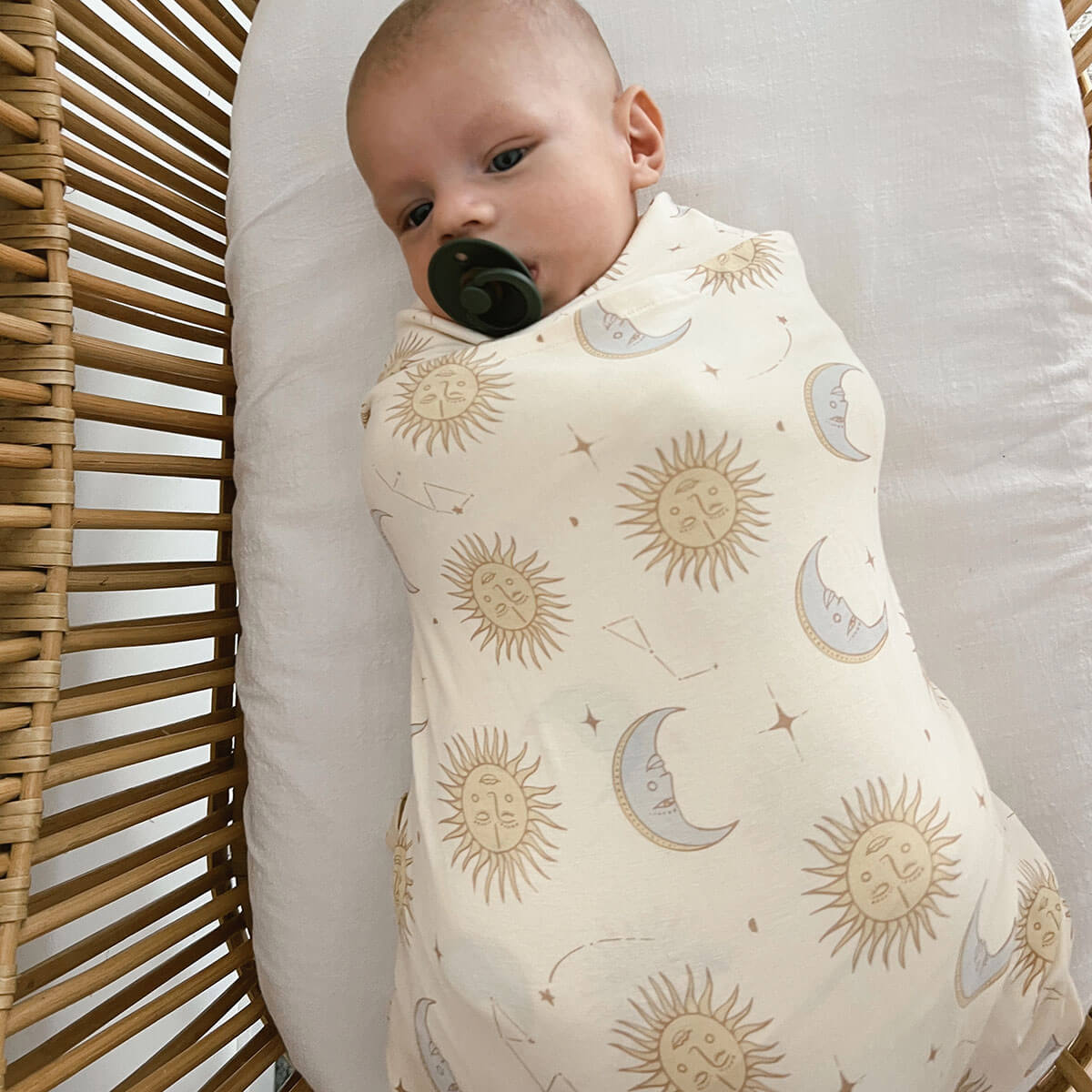 Celestial baby swaddle made from Bamboo organic cotton jersey