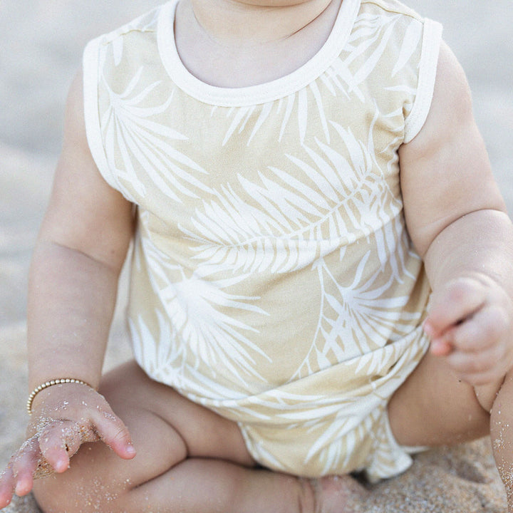 yellow and cream Hula Palm leaves playsuit by Bam Loves boo