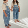 Kids blue denim overalls with Cali Print Bam Loves Boo