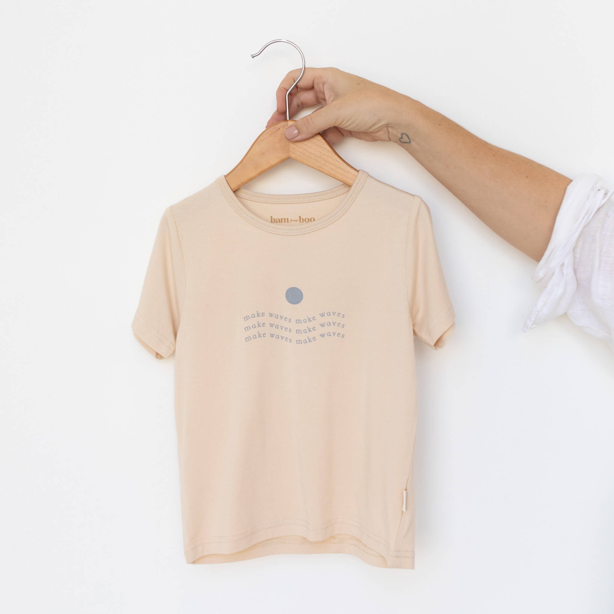 cream and blue Make waves kids bamboo kids tee