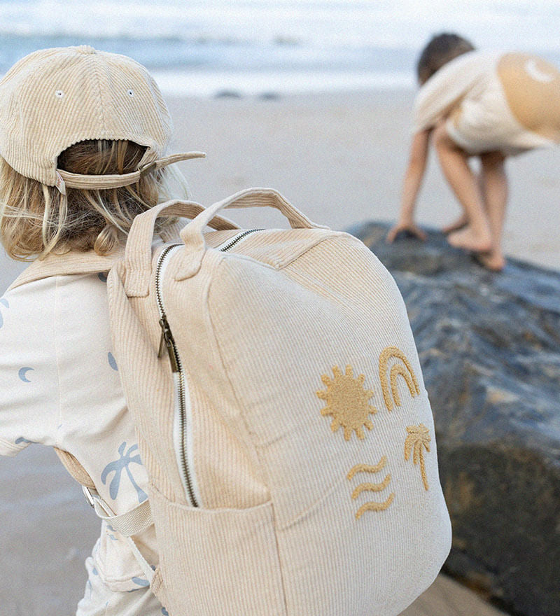 Organic cotton kids backpack in Beige by bam Loves Boo