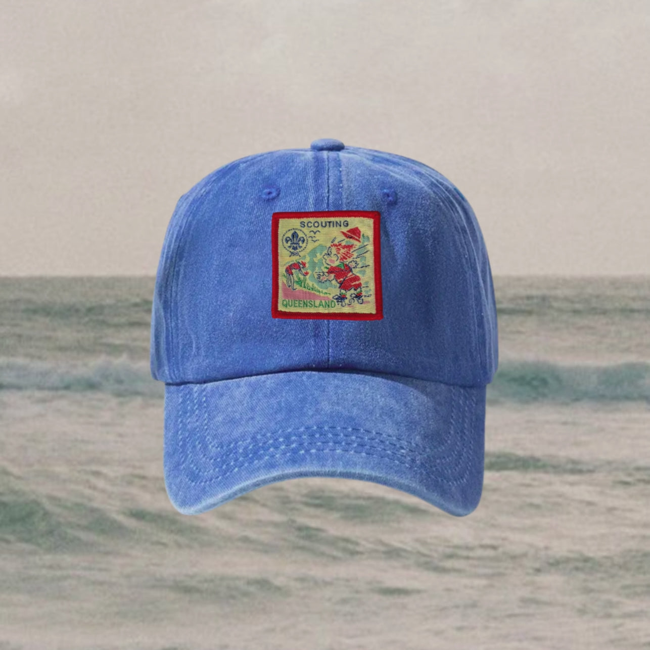 video of different pacthes on blue caps