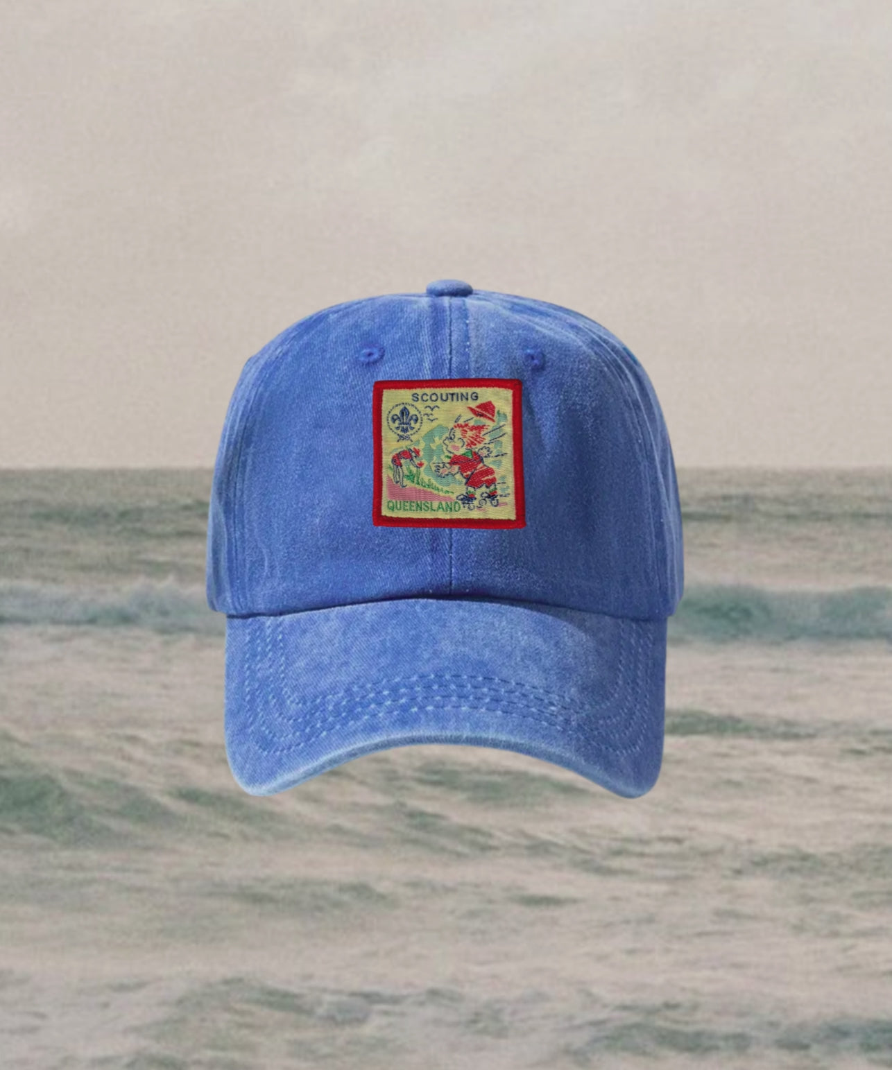 video of different pacthes on blue caps