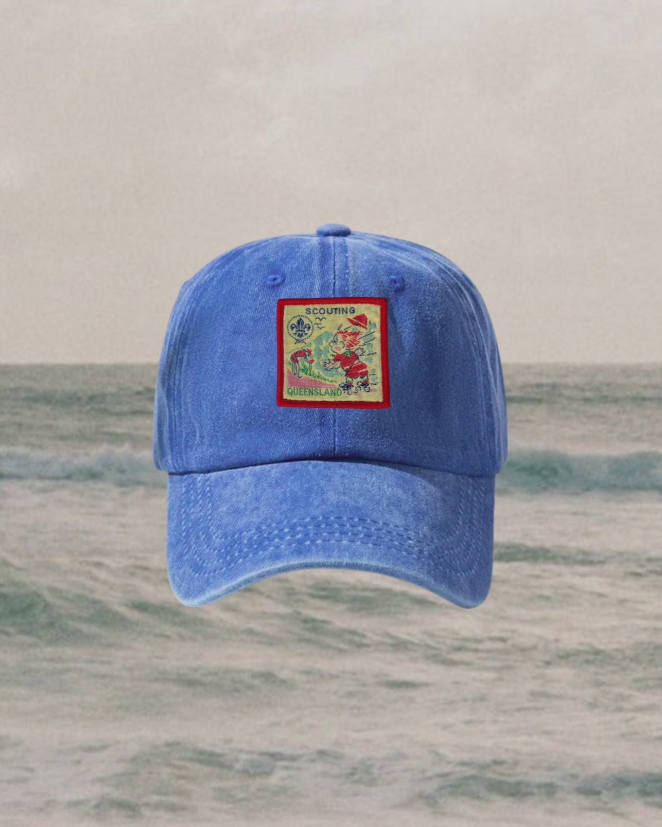 video of different pacthes on blue caps