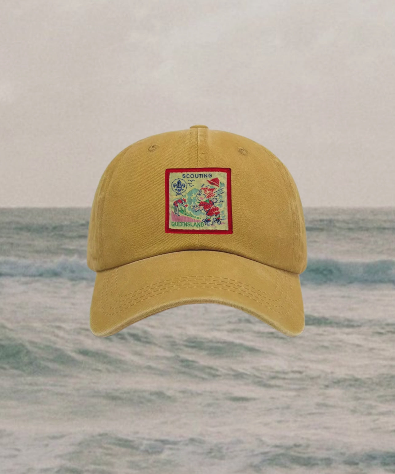 video of mustard dad cap with changing scout badges