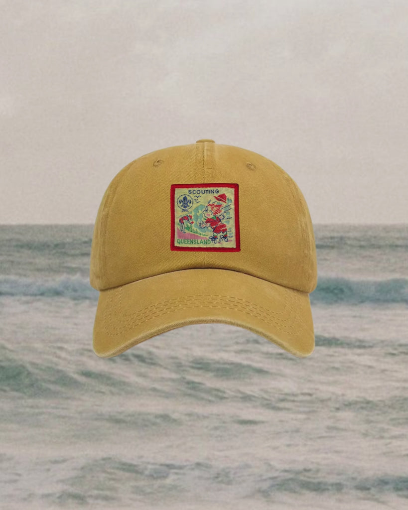 video of mustard dad cap with changing scout badges