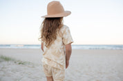 Palm leave beige and cream kids shorts and Tee .By  Bam Loves Boo