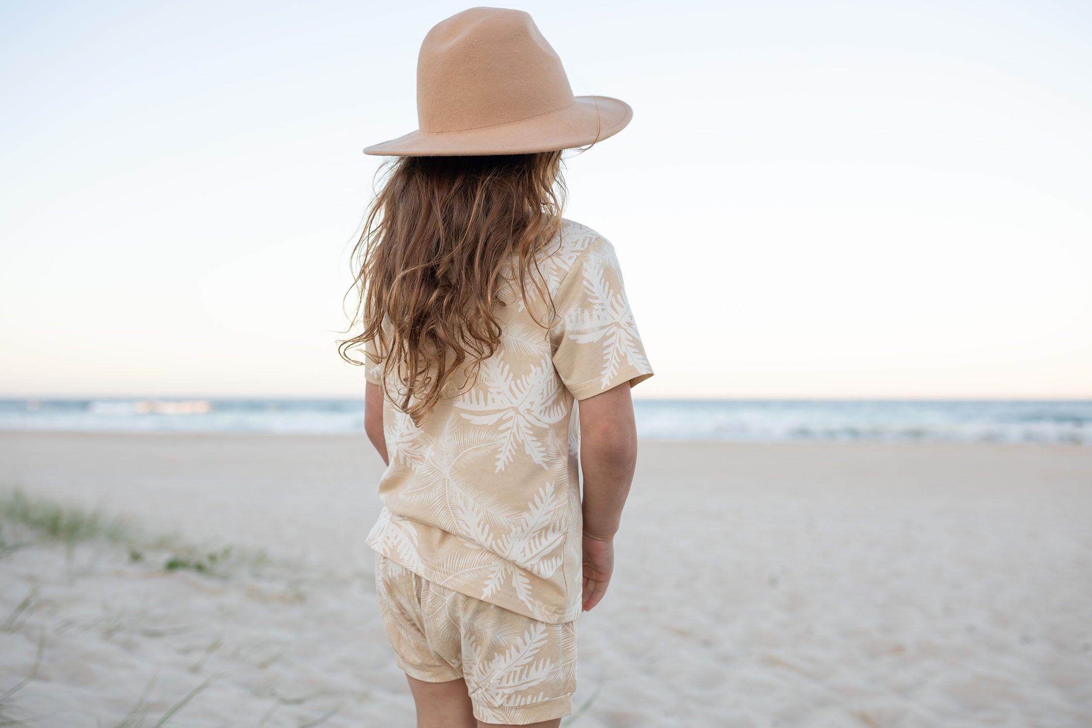 Palm leave beige and cream kids shorts and Tee .By  Bam Loves Boo