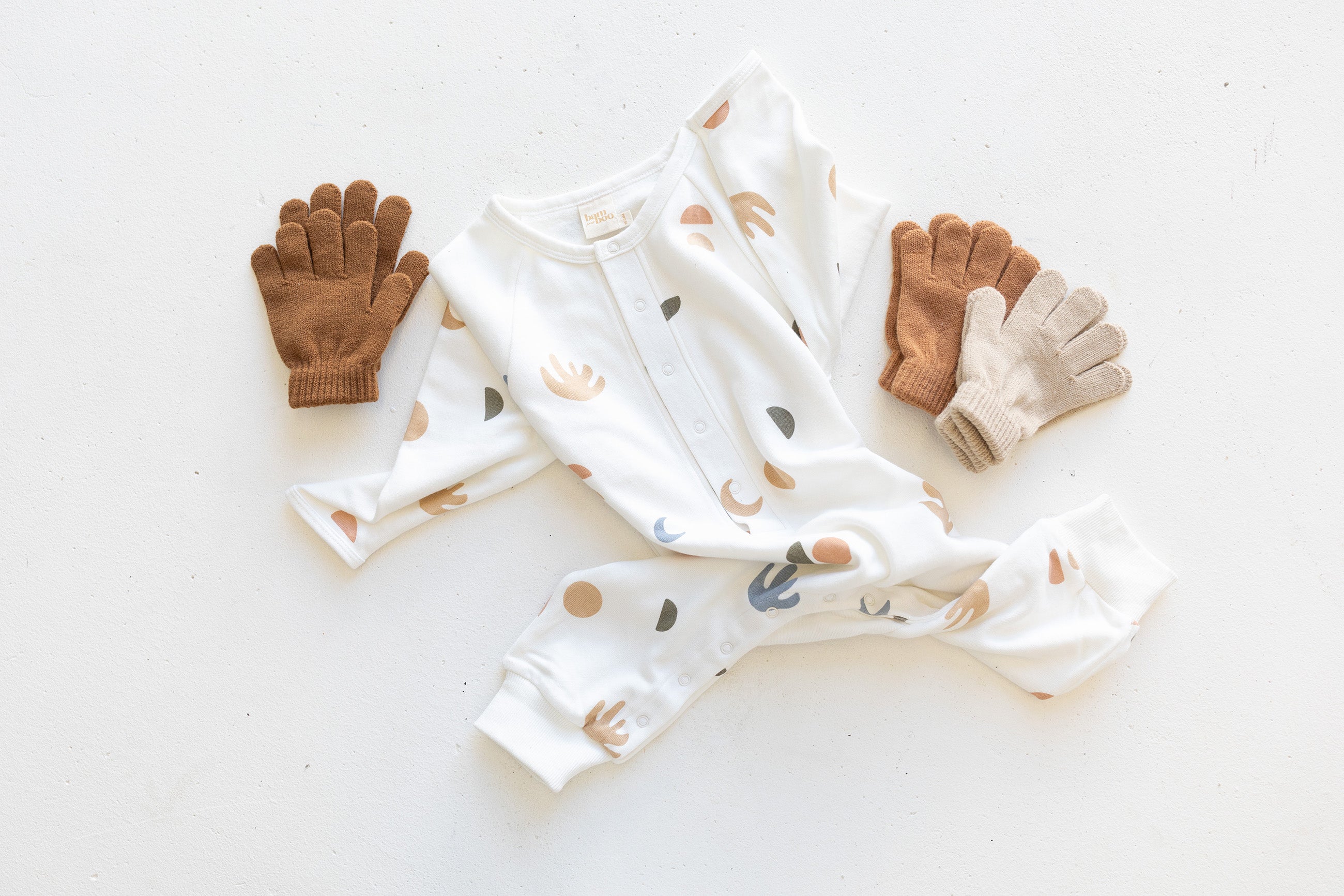 Element Jumpsuit printed white bamboo fleece jumpsuit by Bam Loves Boo