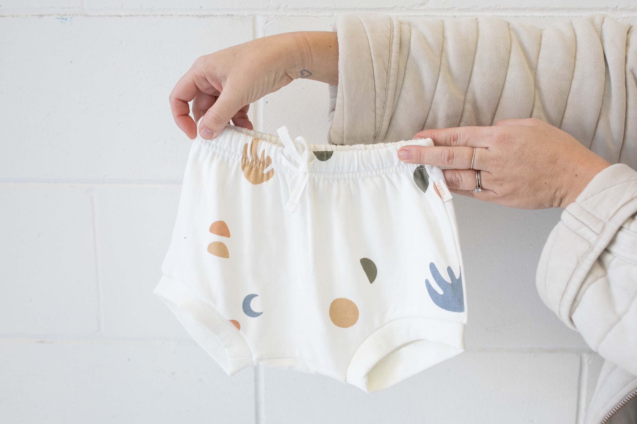 Elements Bamboo fleece shorts. white bamboo fleece by Bam Loves Boo
