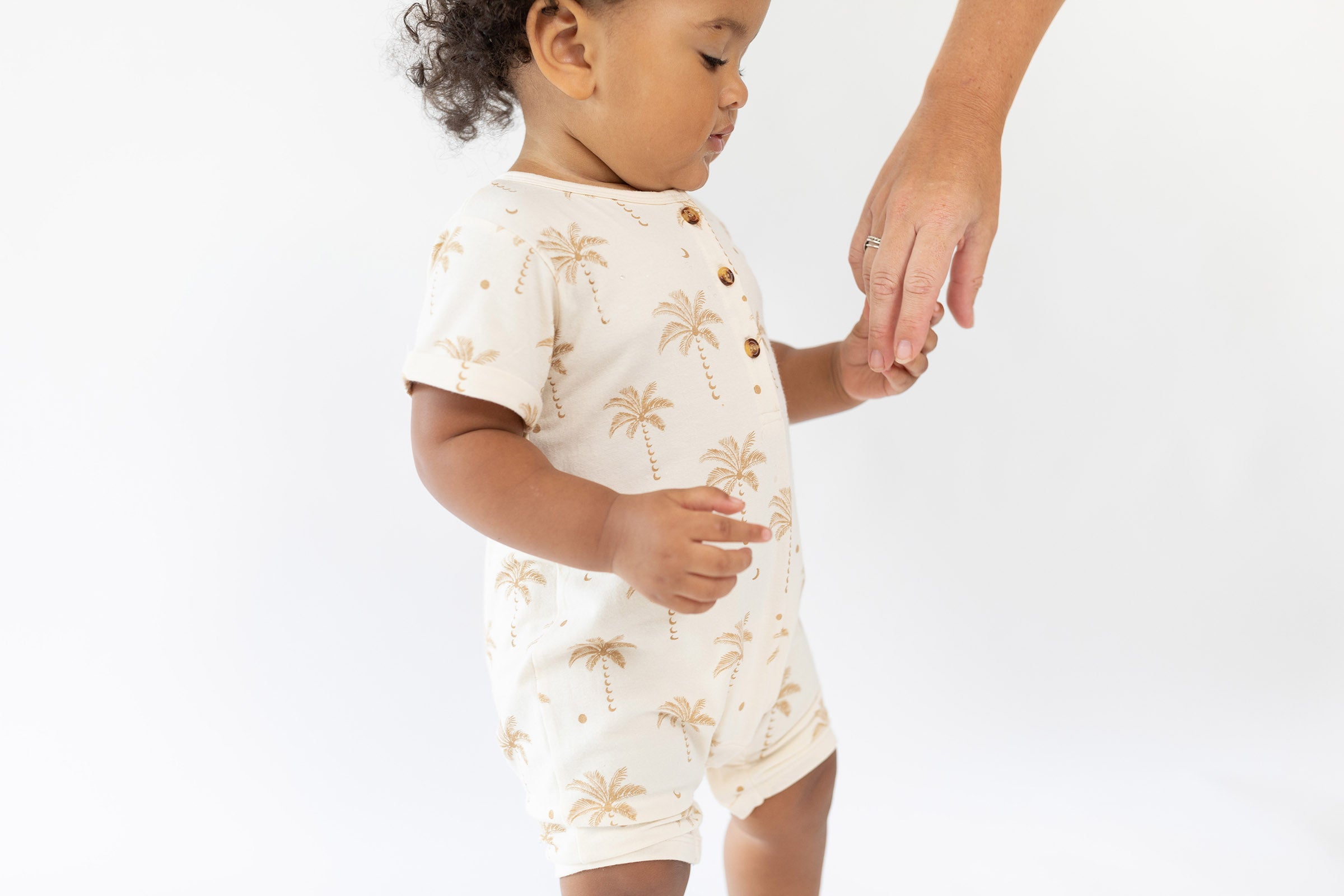 Oasis Moon palm Tree cream jumpsuit by Bam Loves Boo